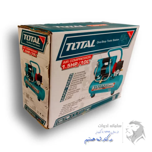 تصویر کارتن بسته بندی کمپرسور باد سایلنت 10 لیتری توتال