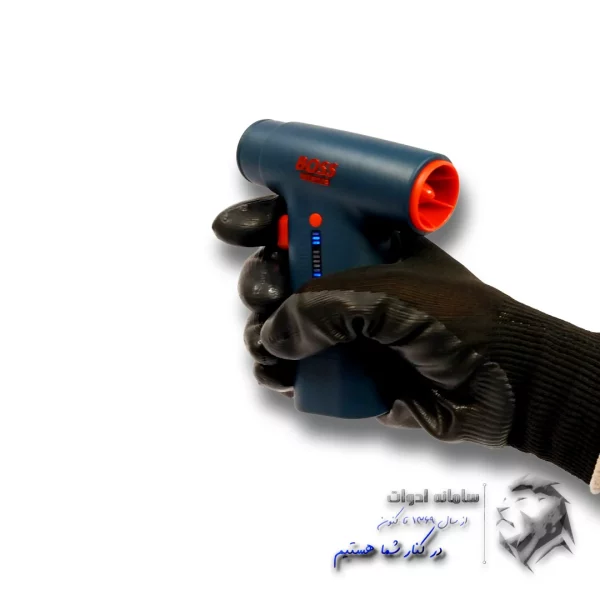 جت فن دستی شارژی باس | از سمت نشانگر فشار هوا و میزان شارژ باطری